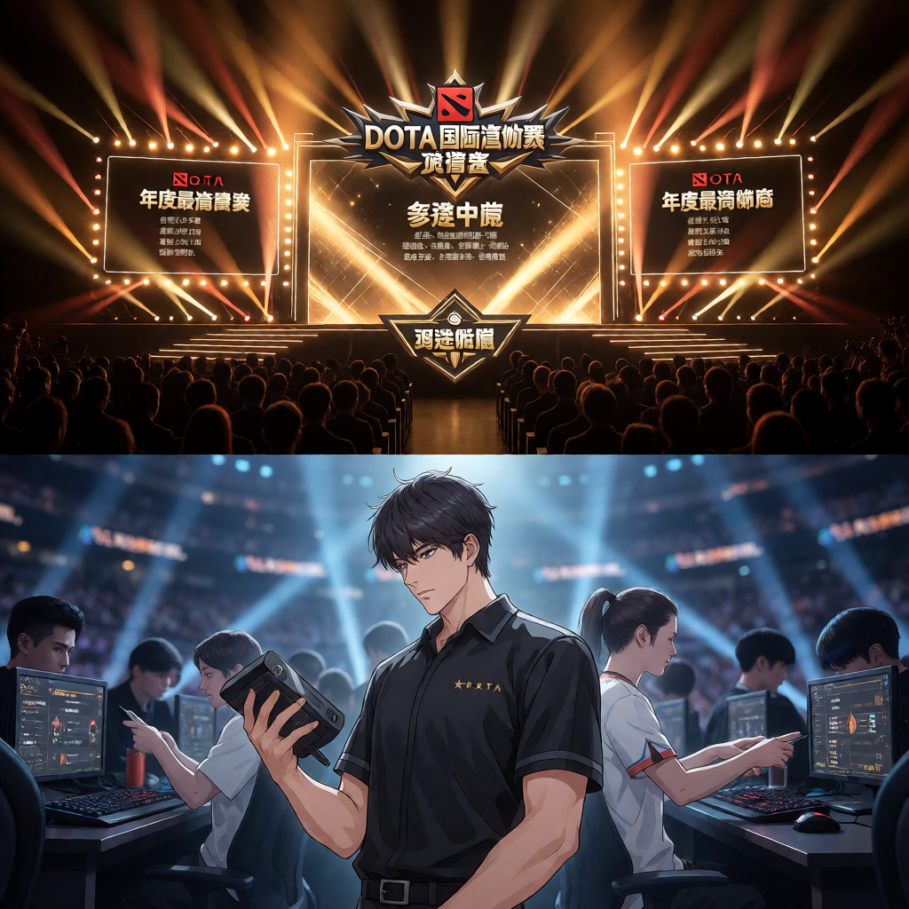 DOTA2国际邀请赛现场，舞台灯光效果震撼