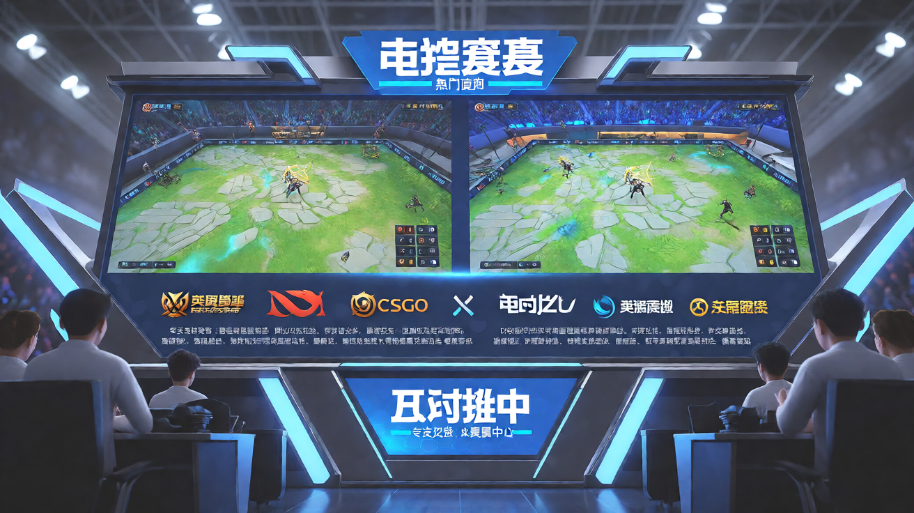 score电竞赛事现场，多屏显示实时比赛画面与比分信息