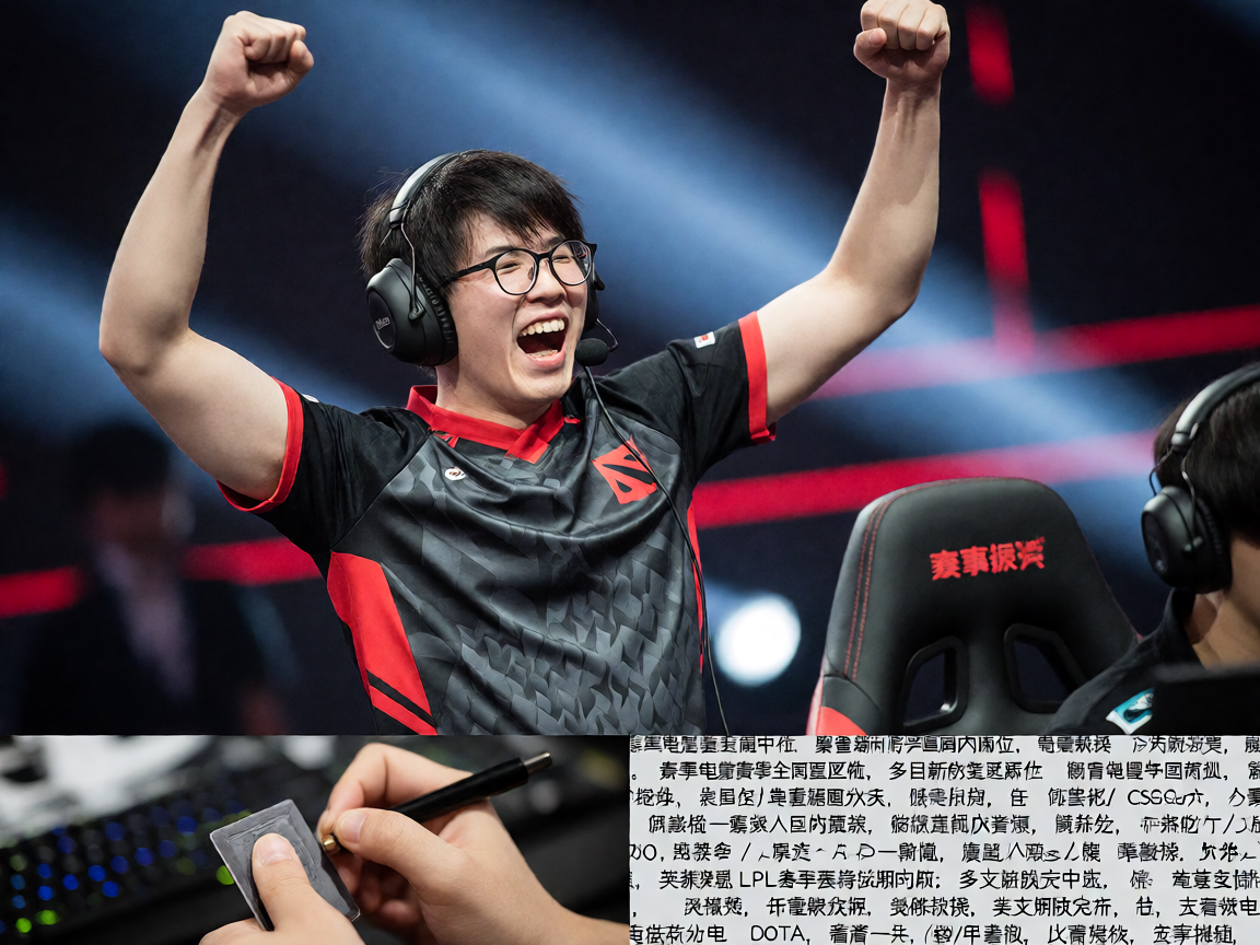 DOTA2选手在赛场上庆祝胜利